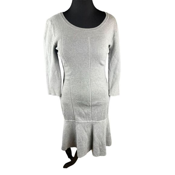 Soft Surroundings Raffinato Gray Sweater Flare Dress medium 3/4 sleeve - Picture 2 of 9